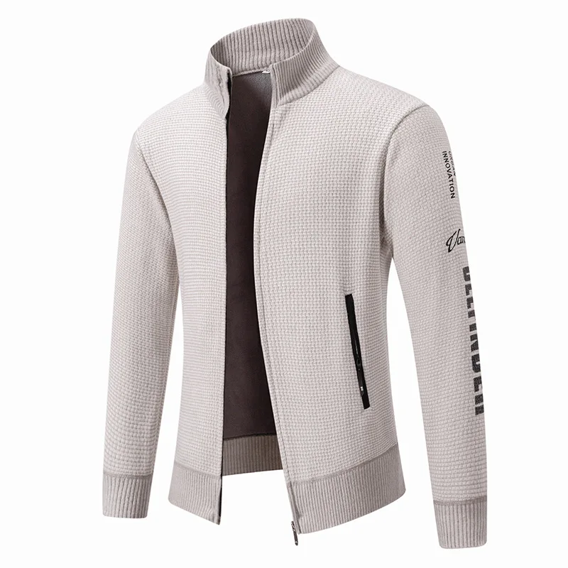 2025 Men Winter New Stand Collar Fleece Lined Thickened Knit Sweater Coat Casual Warm Cardigan Jacket