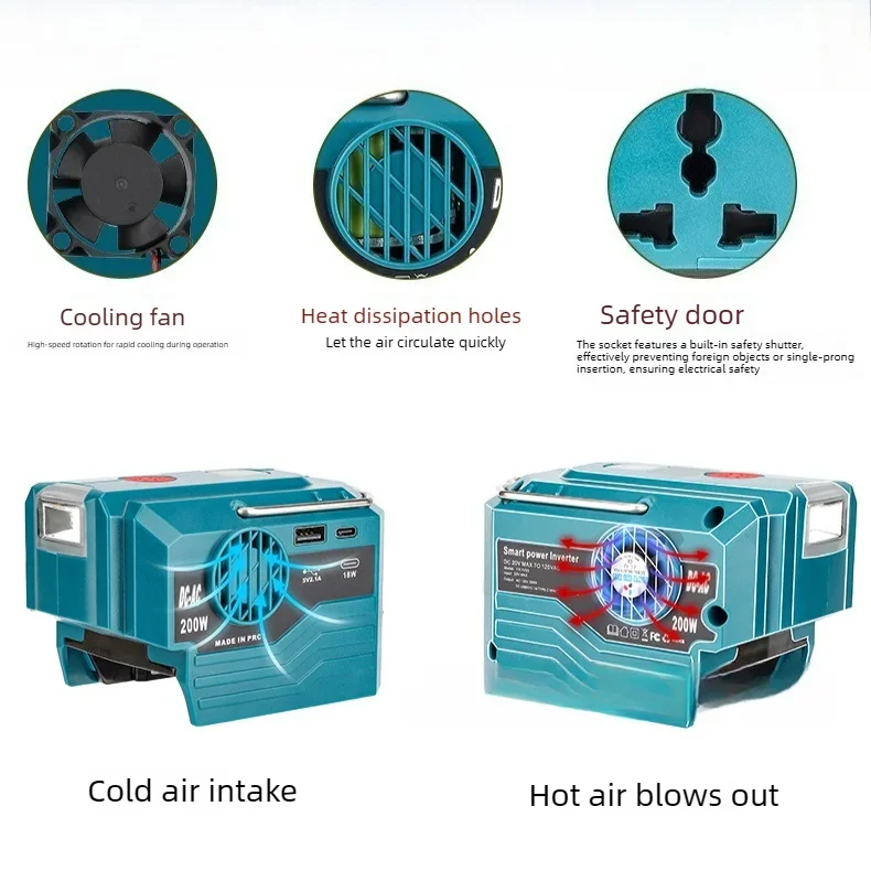 For Makita/Bosch/Dewalt/Milwaukee 18V Battery Inverter Outdoor Portable Inverter 200W AC 220V Sine Wave Power Adapter