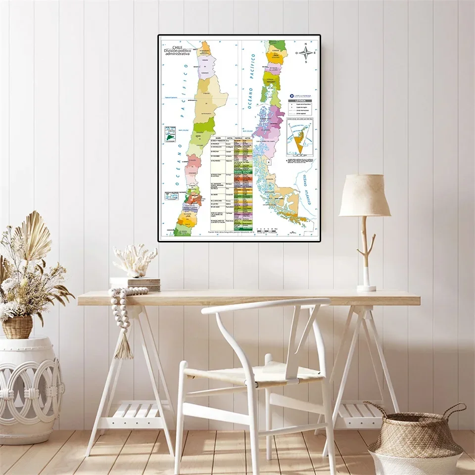 W języku hiszpańskim Chile mapa 42*59cm plakat artystyczny na ścianę obraz na płótnie obraz dekoracyjny artykuły szkolne dekoracja pokoju prezent podróżny