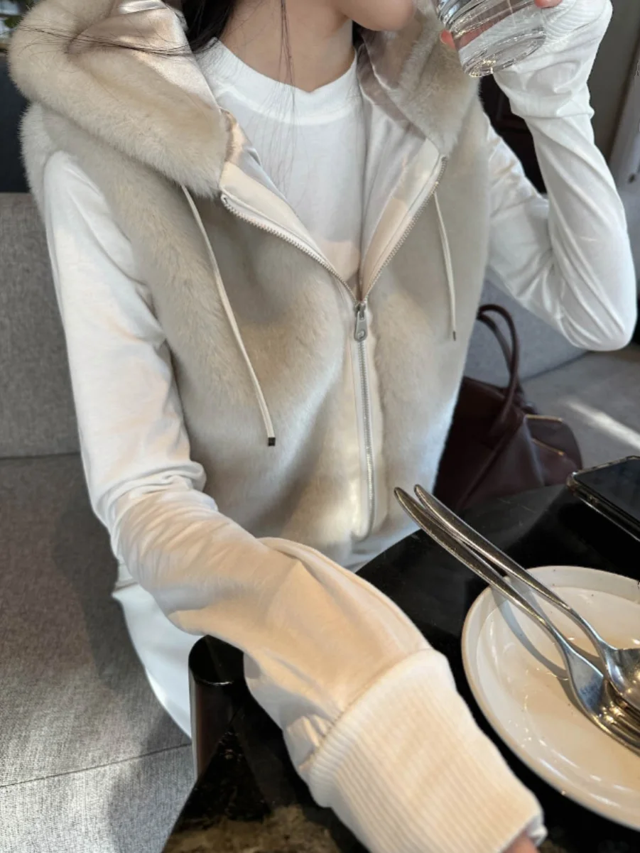 Thiened Gilet di Pelliccia Cappotto da Donna Retro Autunno Inverno Cappello Caldo Con Cappuccio Anti-Invecchiamento Visone Imitazione Pelle di Pelliccia oulder Alla Moda