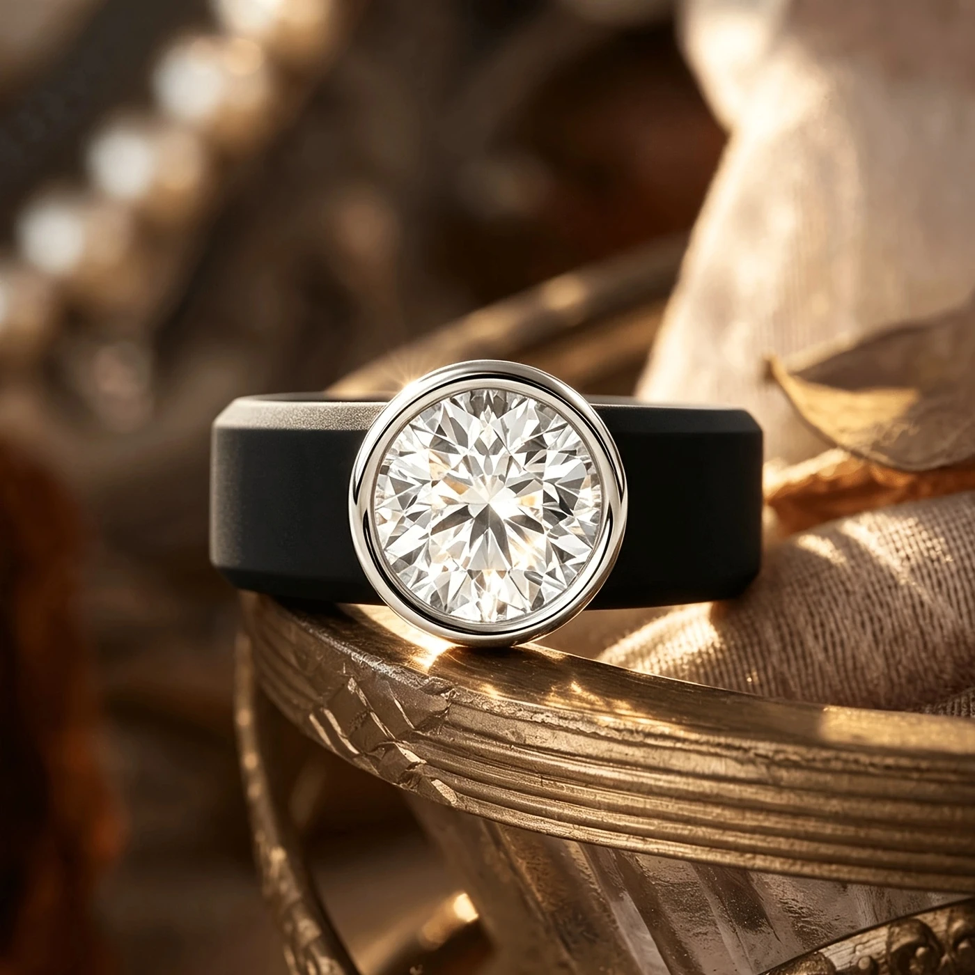 1pc Black Round Edge Women's Ring, Set with Shiny CZ, Can Replace Traditional Wedding Ring, Suitable for Daily Work and Life