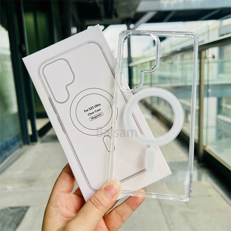 

Магнитный чехол для Magsafe для Samsung S25 Edge S24 S23 S22 S21 S20 Plus Note 20 Ultra FE A16 A54 A26 A36 A56 A35 A55 Прозрачный чехол