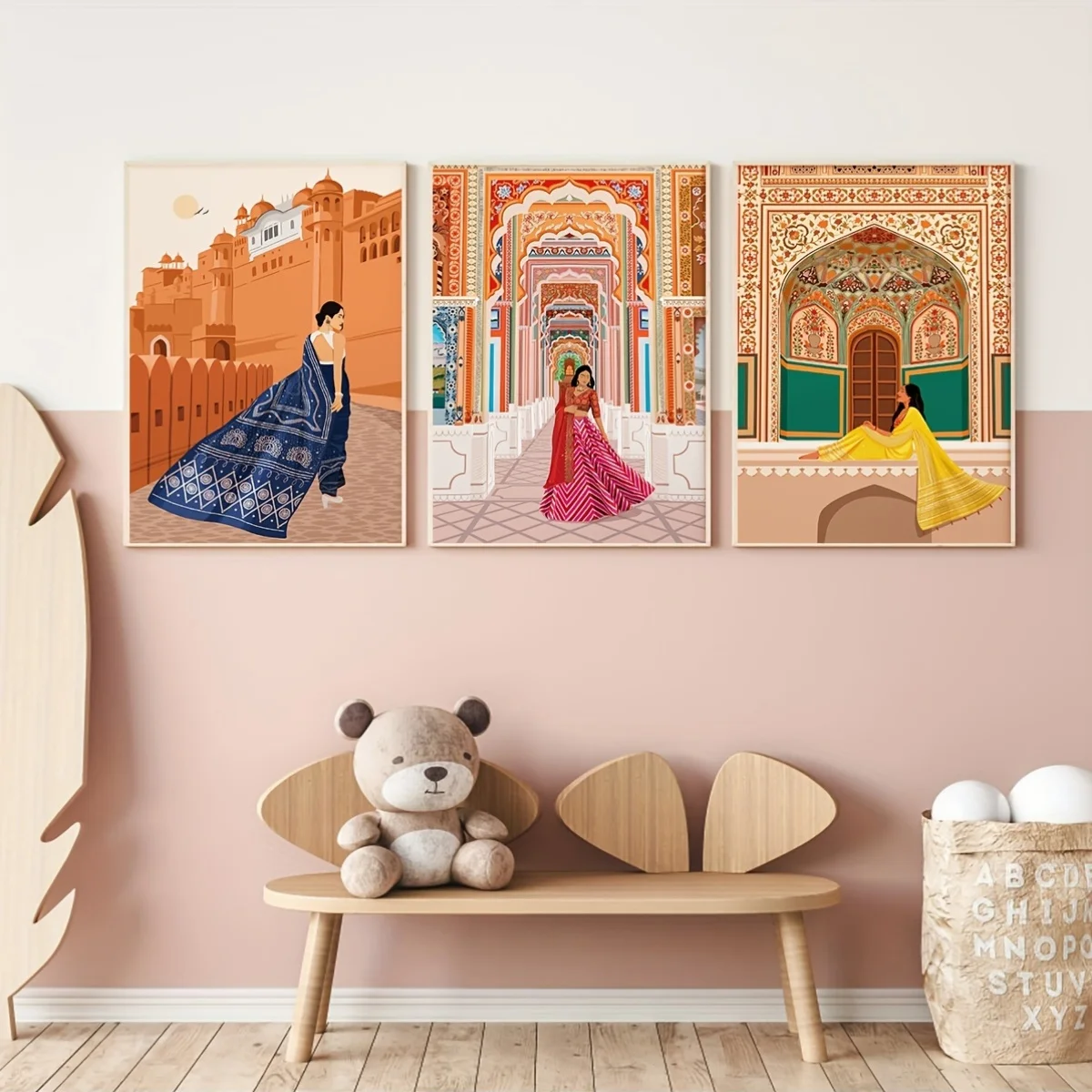 3pcs Indian Women Canvas Wall Art, Frameless Canvas Poster for Living Room, Indoor Waterproof Artwork, Decorative Painting fo