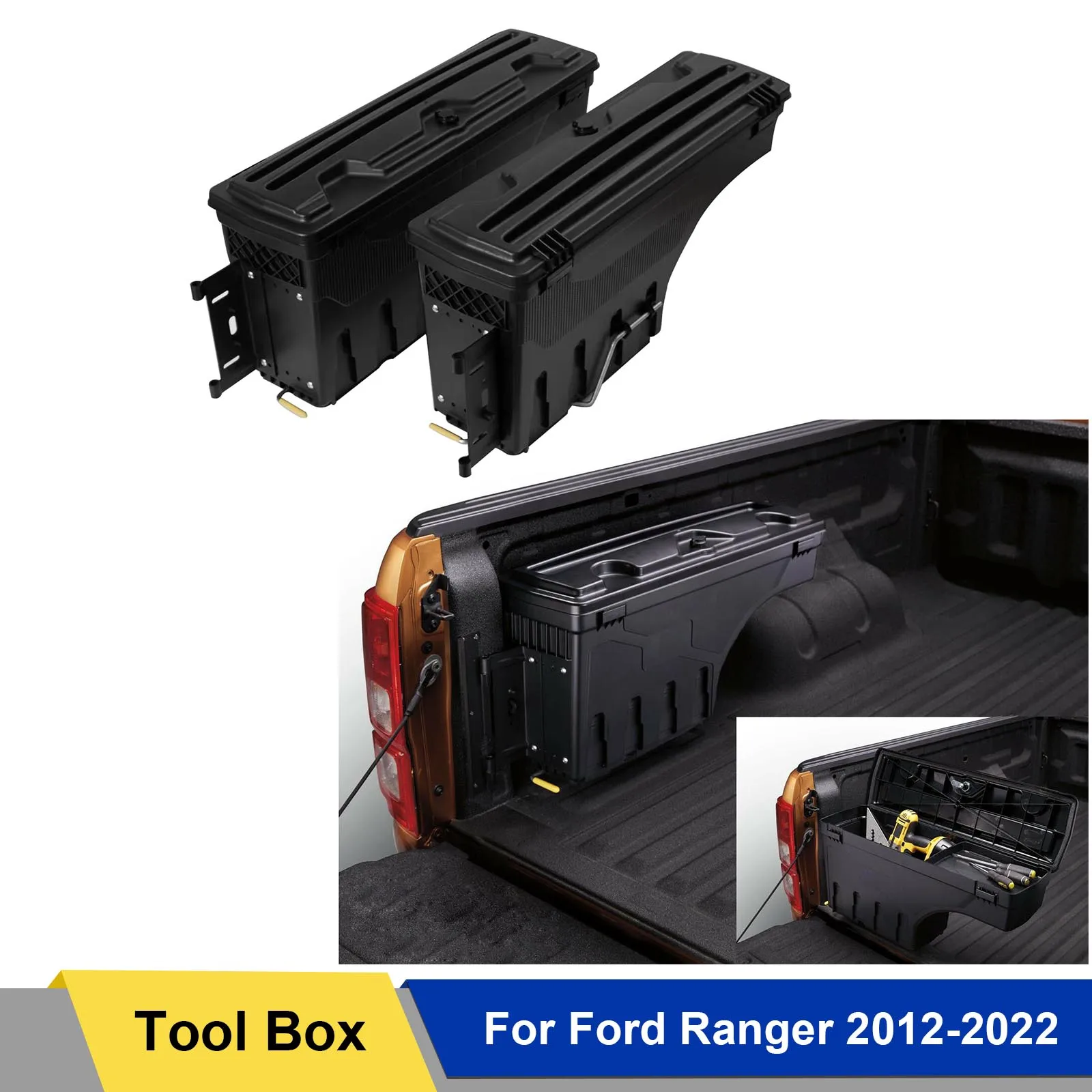 2PCS/SET Truck Bed Toolbox Lockable Storage Box Case Tool Box for Ford Ranger 2012-2022 XL XLS  XLT Limited Wildtrak