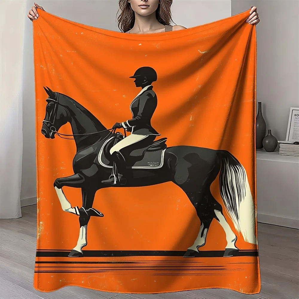 Orange Horse Print Throw Blanket for Sofa Couch Decoration Equestrian Animal Lover Cozy Living Room Lap Blanket Decor Gift