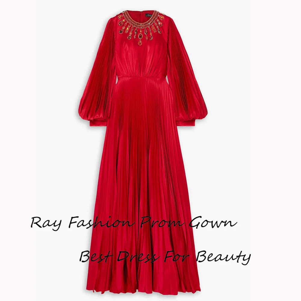 Ray Luxury O-Neck Evening Dress فستان حفلة موسيقية Elegant Crystal Sequined Pleat Formal Cocktail Prom Gown For Sexy Women 2024