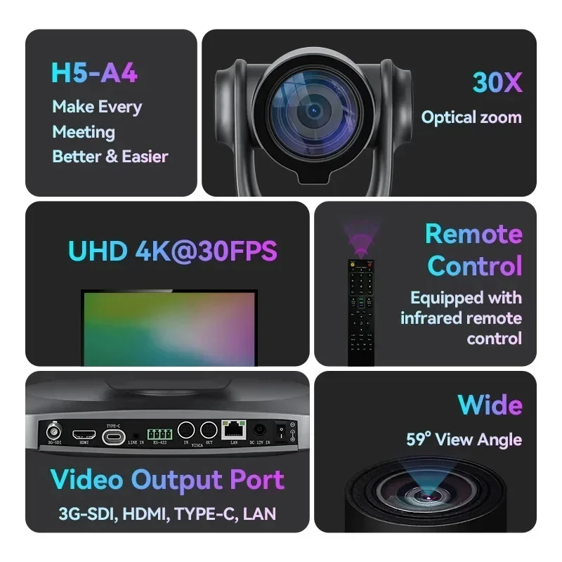 4K NDI PTZ Live Streaming – Optical Zoom, 3G-SDI+LAN Dual Output, PoE Powered, Compatible with vMix/OBS