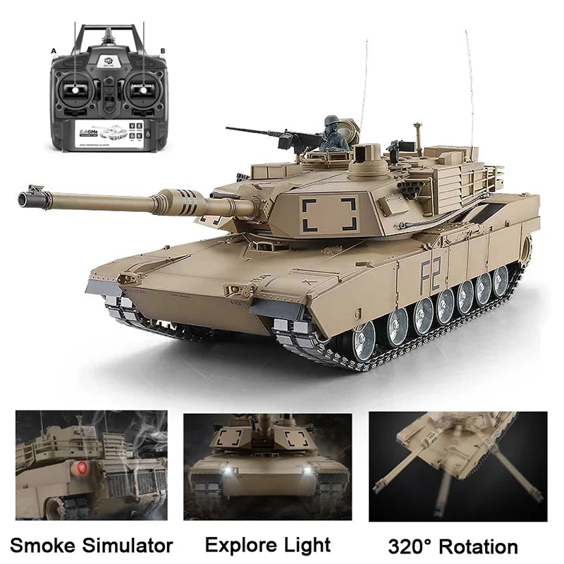 NEW M1A2 2.4G 1/16  Metal RC Tank Model 320° Rotation Can Launch Smoke Simulator Tank Model Toy