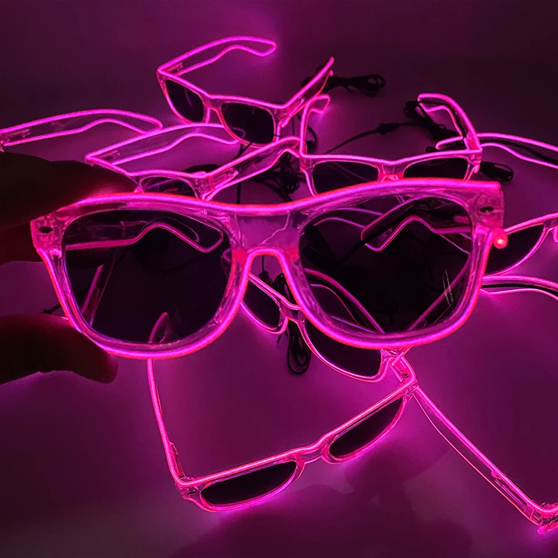 1/10pcs LED Neon Dark Lens Glasses EL Wire Fluorescent Sunglasses for Carnival Party Dance Performances Props Rave Accessories