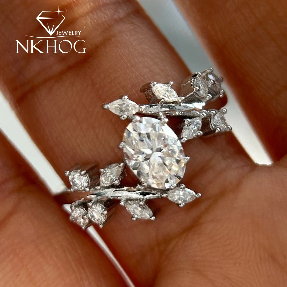 

NKHOG Oval Cut Full Moissanite Rings For Women S925 Silver Marquise/Round Cut Lab Diamond Band Party Gift Fine Jewelry Certified