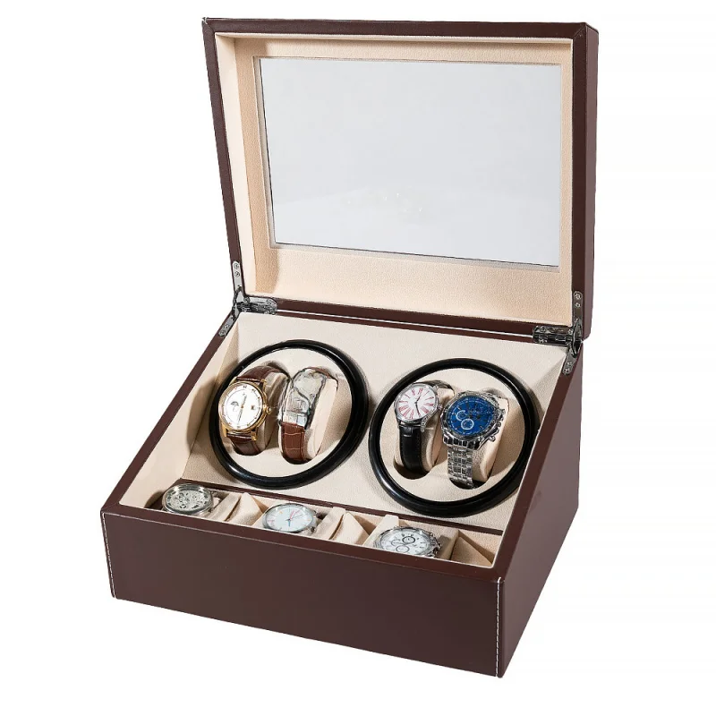 New4+6PULeather Automatic Winding Electric Watch Box Full Tooth Marlboro to Gear Shaking Watch Device