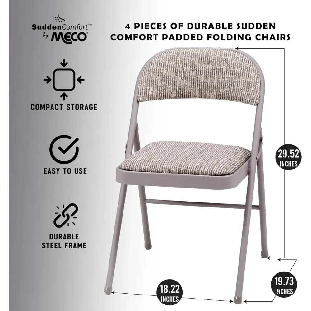 Sudden Comfort Deluxe Portable Metal Fabric Padded Folding Chair for Home, Outdoor, and Office Use with Contoured Backrest