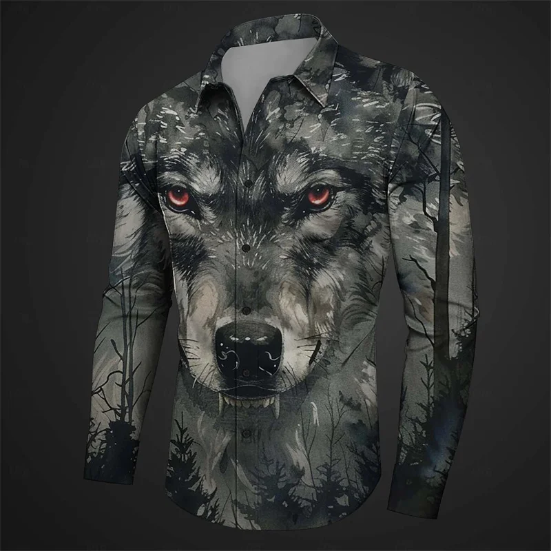 Fashion trend gray crow animal men\'s tops shirt buttons casual outdoor street soft and comfortable men\'s tops plus size