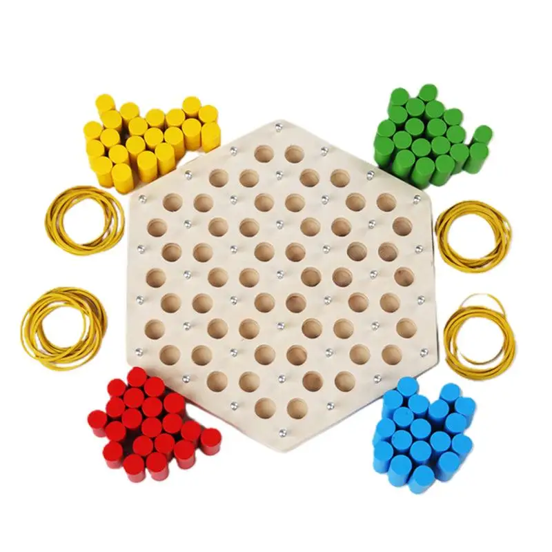 

Wood Chain Triangle Chess Game 2 To 4 Player Rubber Band Geometry Chess Strategy Board Game For Kid Early Education Puzzle Toys