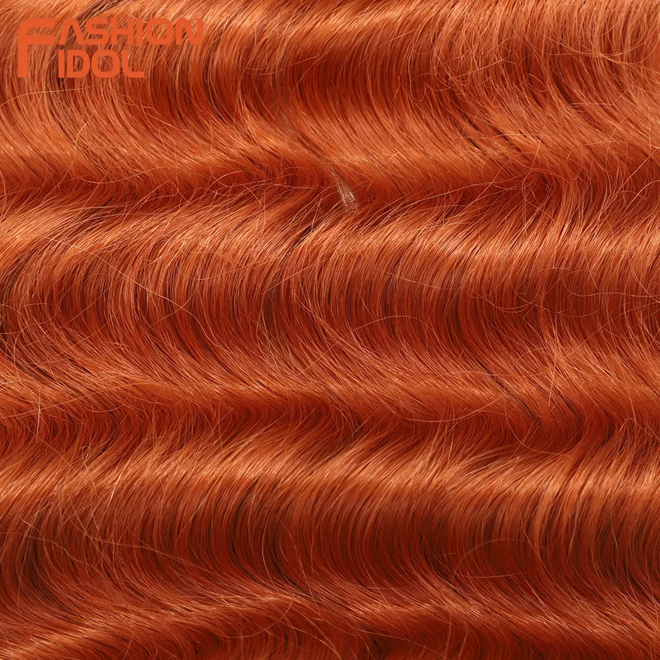 FASHION IDOL Soft Deep Wave Bulk Hair 24 Inch 2PCS Synthetic Hair Braids Ponytail Crochet Hair Wavy Ombre Orange Hair Extensions