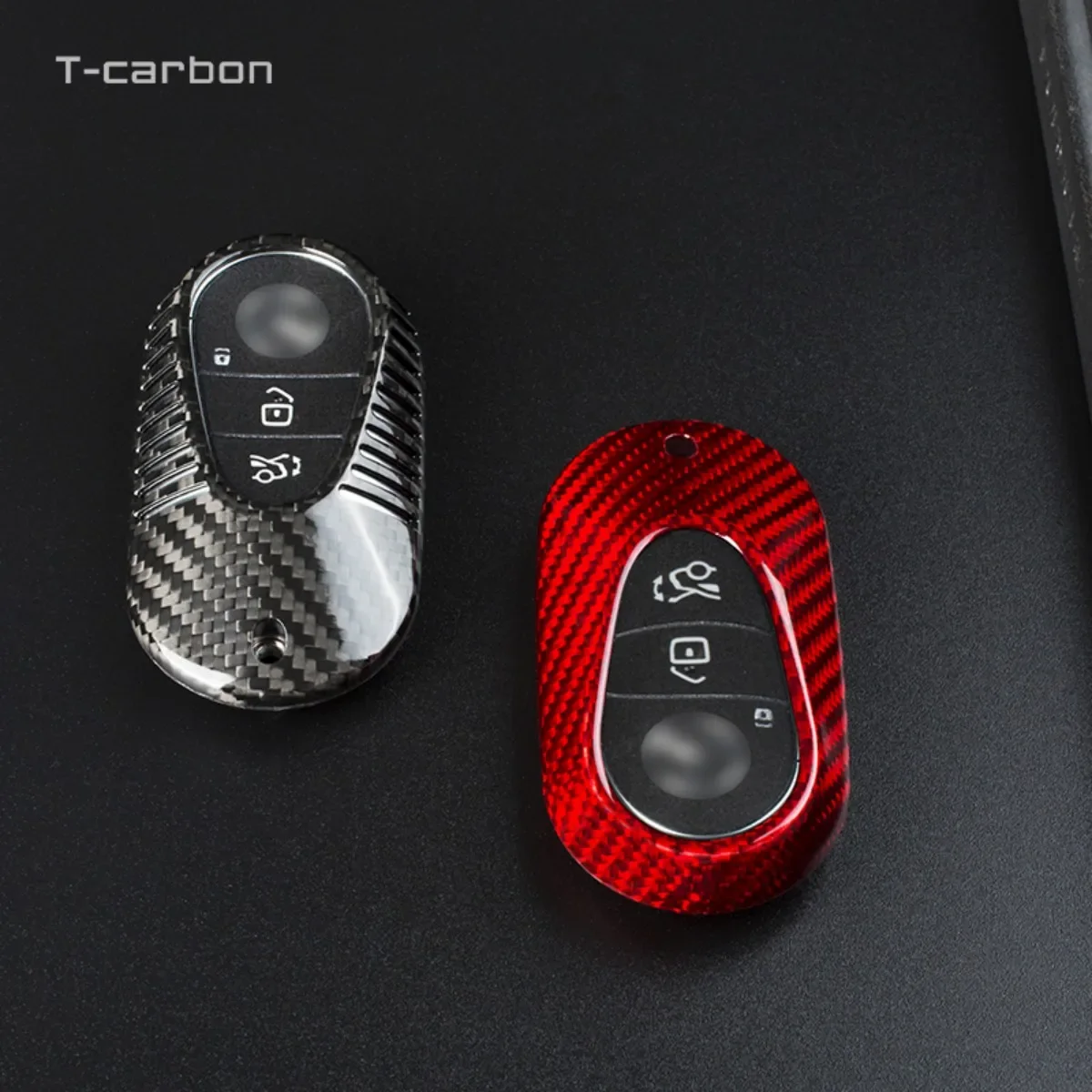 T-carbon Car Key Case Cover Shell For Mercedes Benz 2021 C /S Class W223 W206 S350L S400L S450L S500L Carbon Fiber Protector