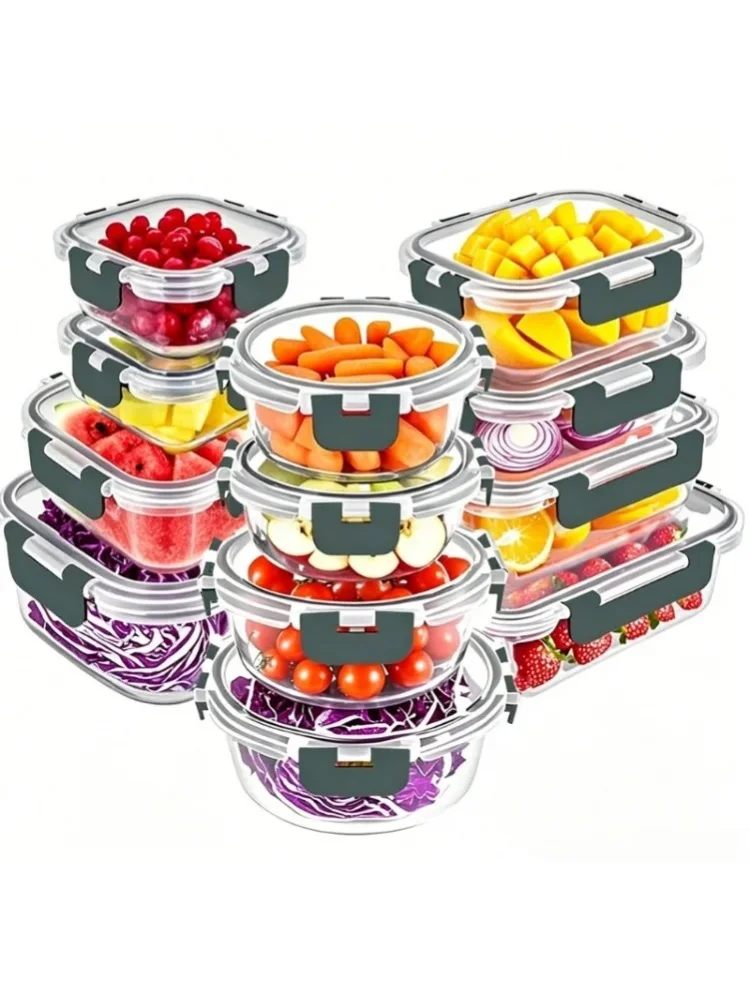 16er-Set Glas-Lebensmittelbehälter mit Luftdichten Deckeln, 12 Große Meal-Prep-Boxen + 4 Mini-Gewürzgläser, Auslaufsichere Stapelbare Glas-Lunchboxen für Kühlschrank, Gefrierschrank, Mikrowelle
