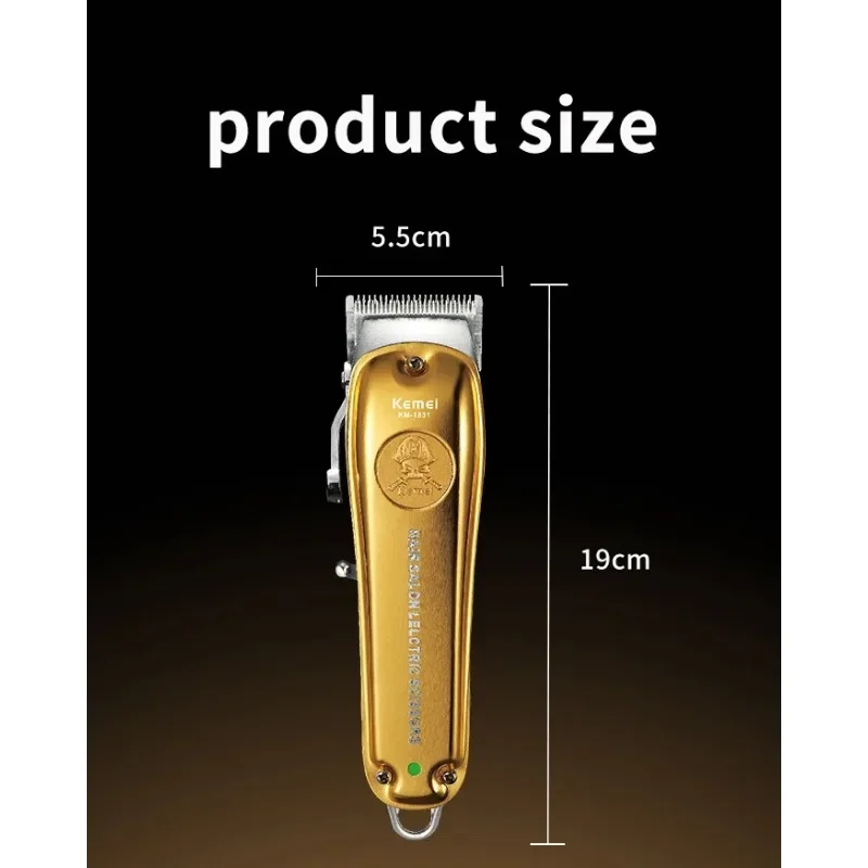 Kemei-男性用電動バリカン,プロのバリカン,リチウム電池,調整可能なブレード,ゴールド,2000mah,KM-1831