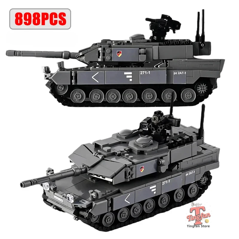 Tanque de batalha principal da série militar com blocos de construção de soldados conjunto leopardo 2a7 + tipo 10 tanque exército crianças brinquedos presentes para menino 898 peças