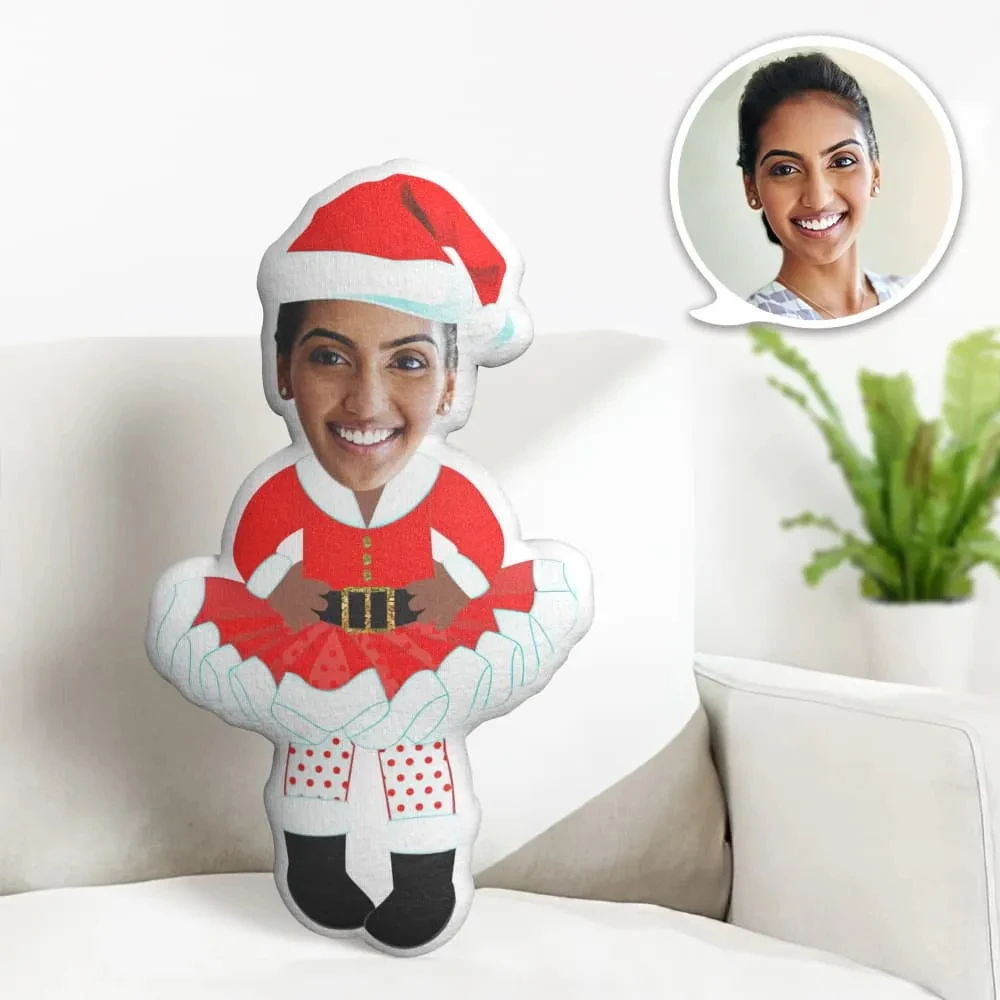 Benutzerdefiniertes Gesichtskissen, personalisiertes Fotokissen, gepunkteter Weihnachtsrock, MiniMe-Kissen, Geschenke für Weihnachten