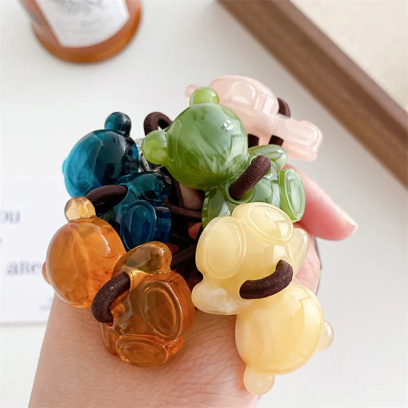 Ins Hot Sale Summer Sweet Flower Hair Tie Girls Jelly Color Cartoon Bear Bowknot Elastic Scrunchie Hair Accessories