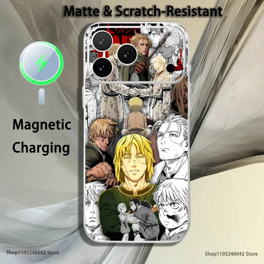 V-vinland s-sagas Manga coque de téléphone blanche transparente pour iPhone 17,16,15,14,13,12,11Pro,Max,Plus, Mini charge magnétique sans fil