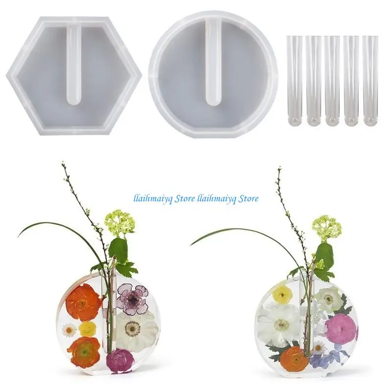 573B DIY Craft Resin Silicone Mold 2-in-1 Test Tube Water Planting Vase Template for Art Decoration House Accs Casting