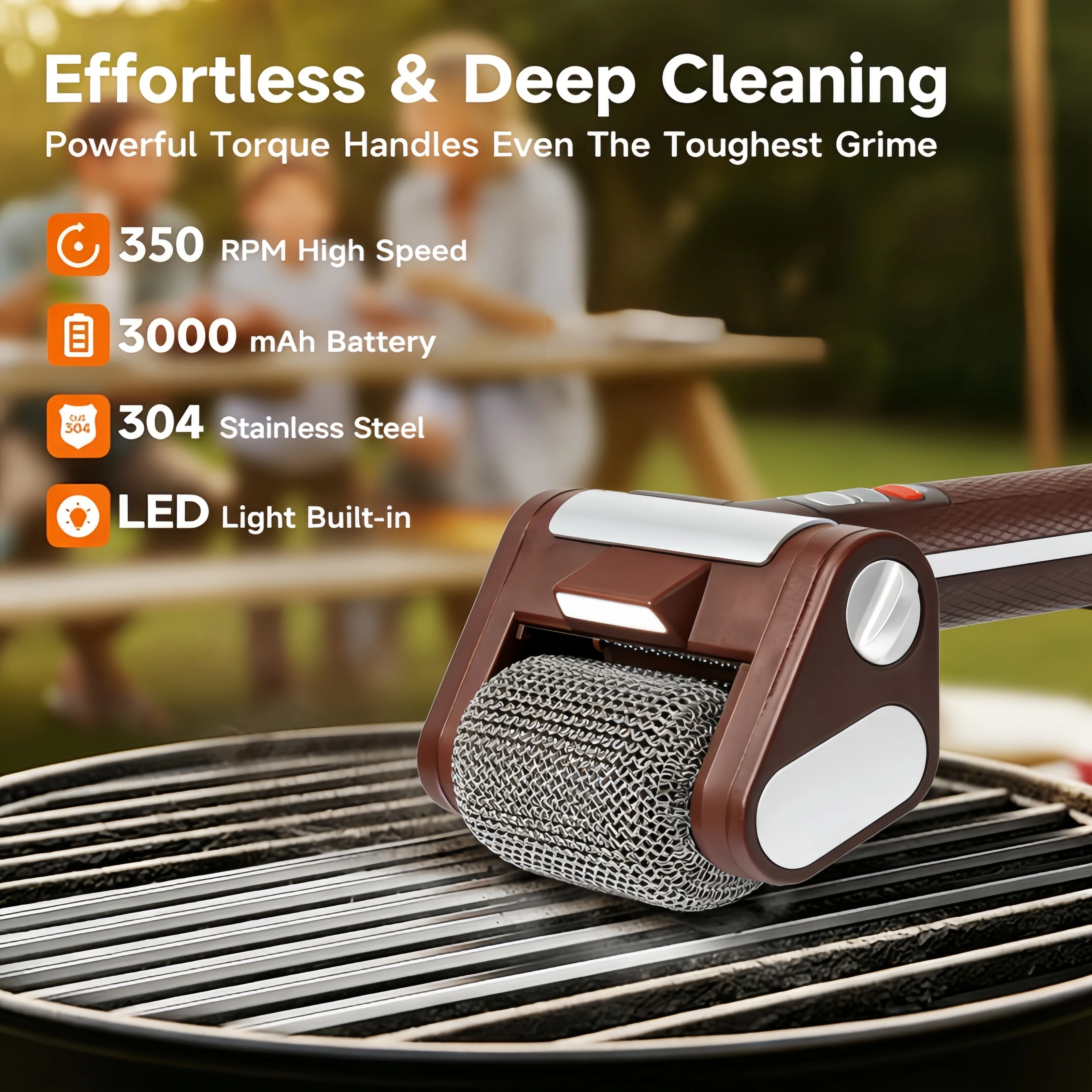 Electric Grill Brush, Cordless Electric BBQ Grill Cleaner with Powerful Motor Rechargeable Grill Cleaning Brush for Grill Grates - Detail 1