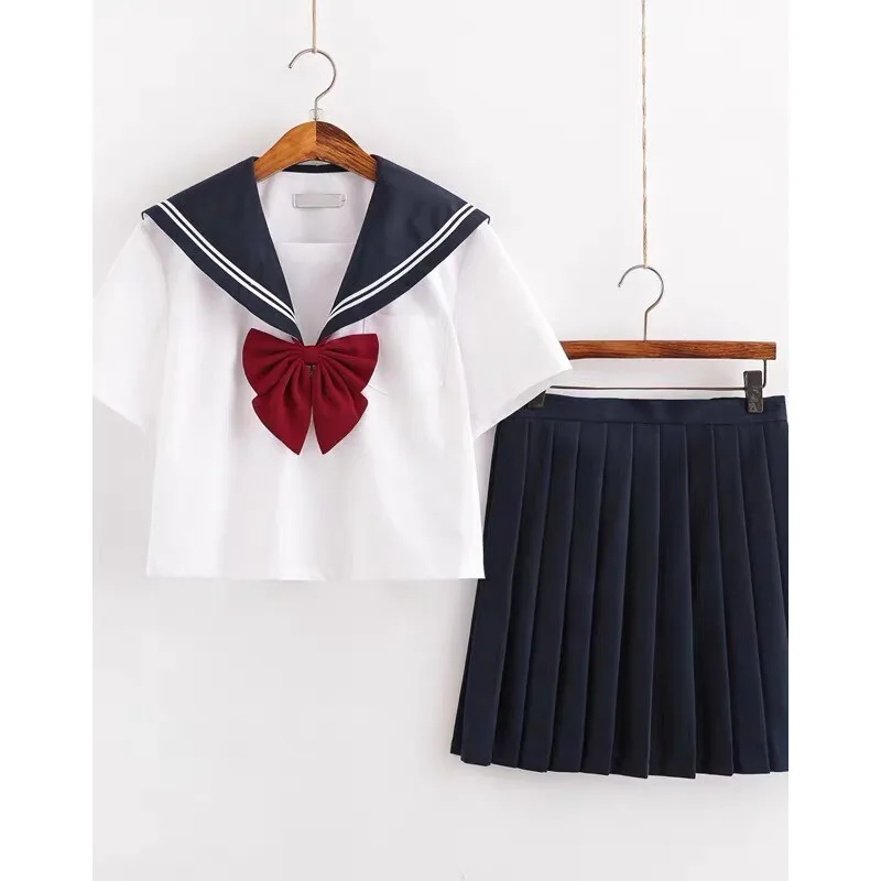 Japanese Basic Sailor Uniforms High School Students School Uniforms College Style Jk Suit Red Tie White Three Piece Women's Suit