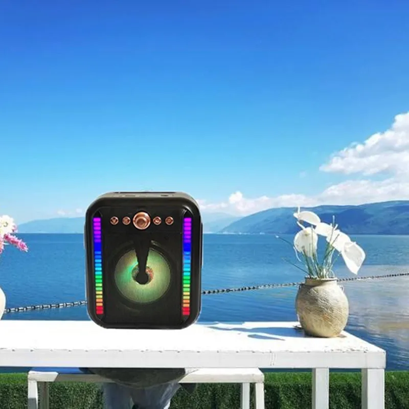 

Портативная стереосистема HIFI с Bluetooth 5.2, домашняя караоке-система, RGB-подсветка, подставка для телефона, беспроводной мини-сабвуфер с микрофоном