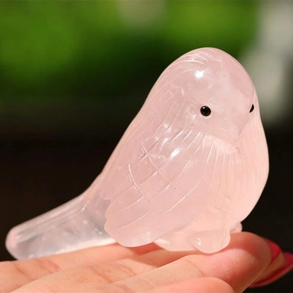 Natural Random Rose Quartz Bird Figurine Hand Carved Crystal Animal Sculpture Home Desktop Decor Holiday Gift