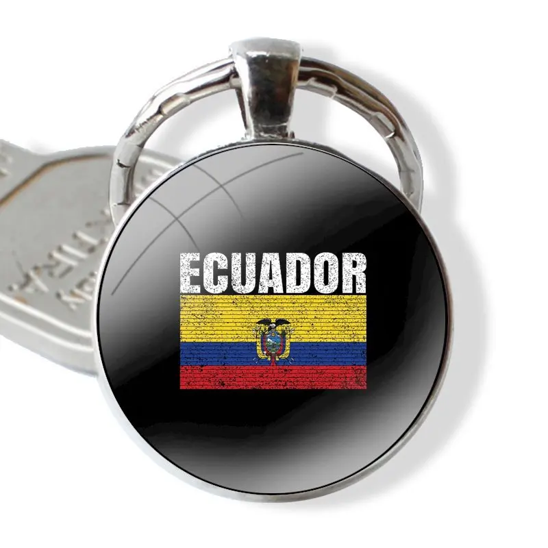 Ecuador Flag Keychain Handmade Glass Cabochon Key Ring Holder Pendant Key Chains