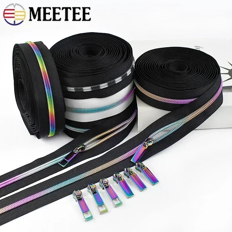 3Meters 5# Zipper Tape +Nylon Zippers Sliders for Sewing Bag Shoes Plastic Zips Pulls Closure Zip Head DIY Repair Kits Accessory