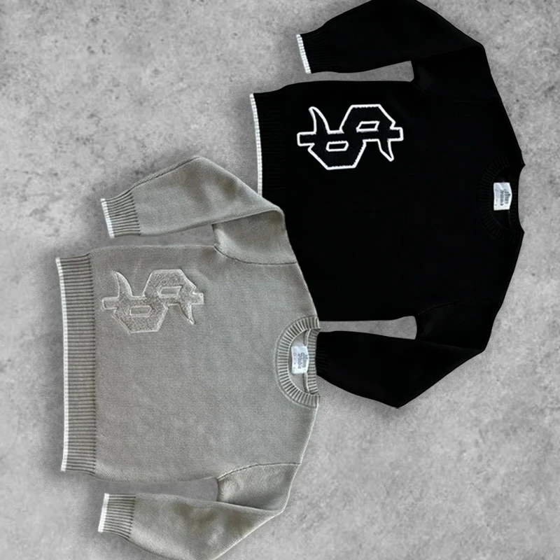 

Round Neck Oversized Men Full Sleeve Sweater Y2k Dollar Gothic Embroidery Knitted Loose Pullover Daily Street Commute Outfits