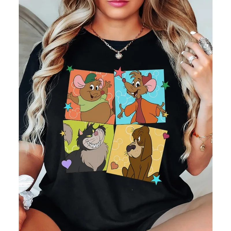 ديزني الأميرة سندريلا شخصية تي شيرت ، غوس ، جاق ، لوسيفر ، برونو المرأة تي شيرت جديد عادية موضة زوجين ملابس الشارع #2