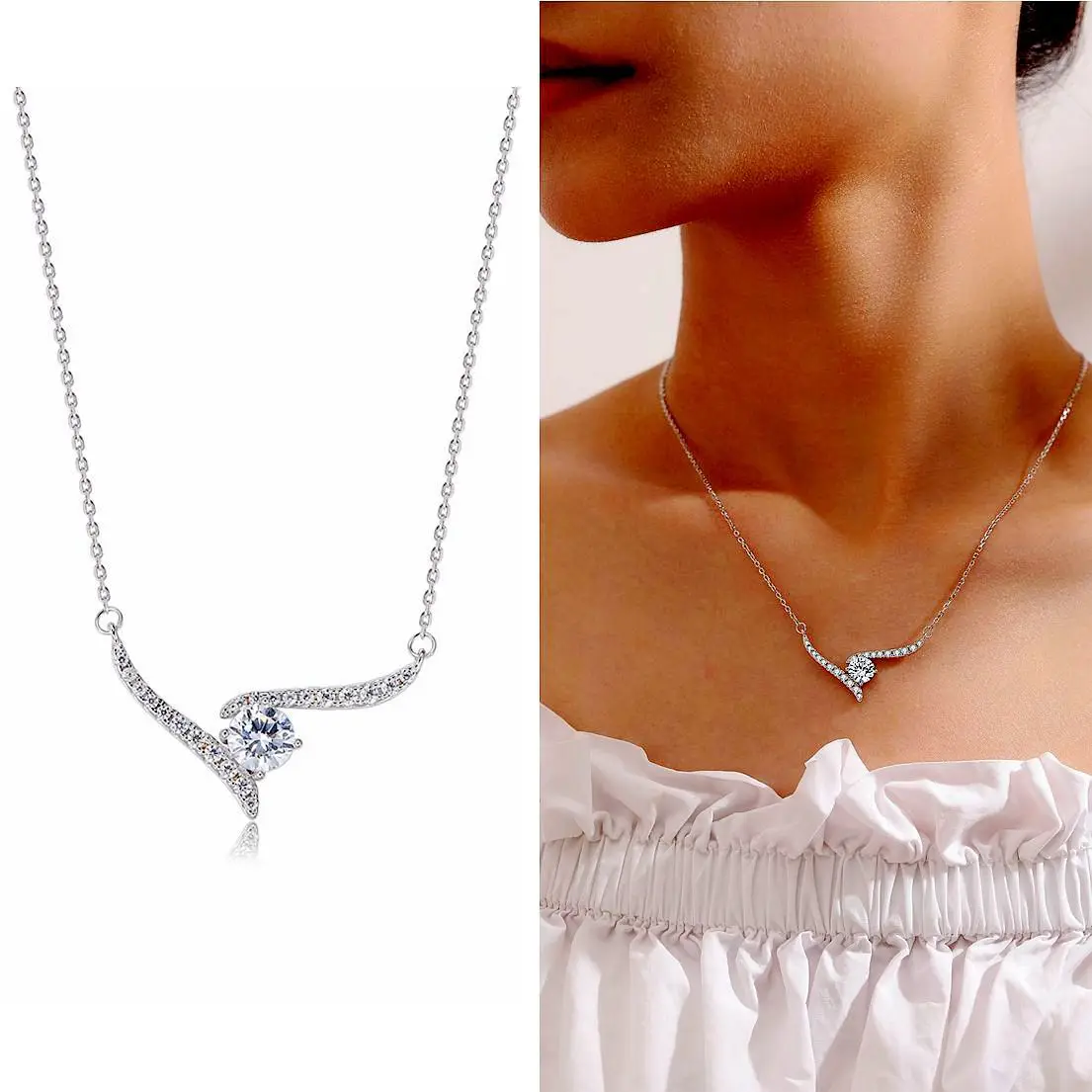 Platinum PT950 Heartwarming Tracks Necklace Women's Light Luxury Premium 1 Carat Moissanite Pendant Necklace