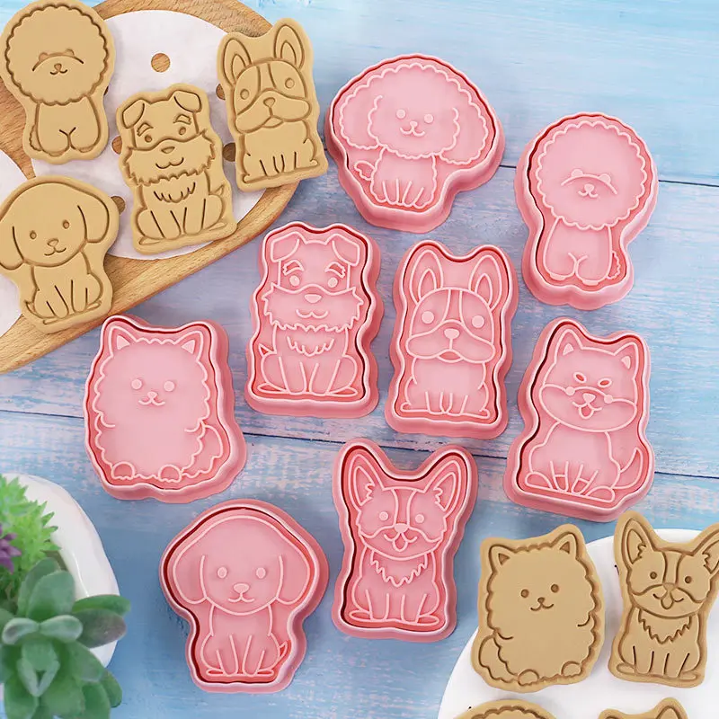 8 Pieces Dog Cookie Mold Animal Cookie Cutter Bichon Frise Akita Dog Biscuit Mold Baking Mold Home DIY ABS Plastic Baking Tools