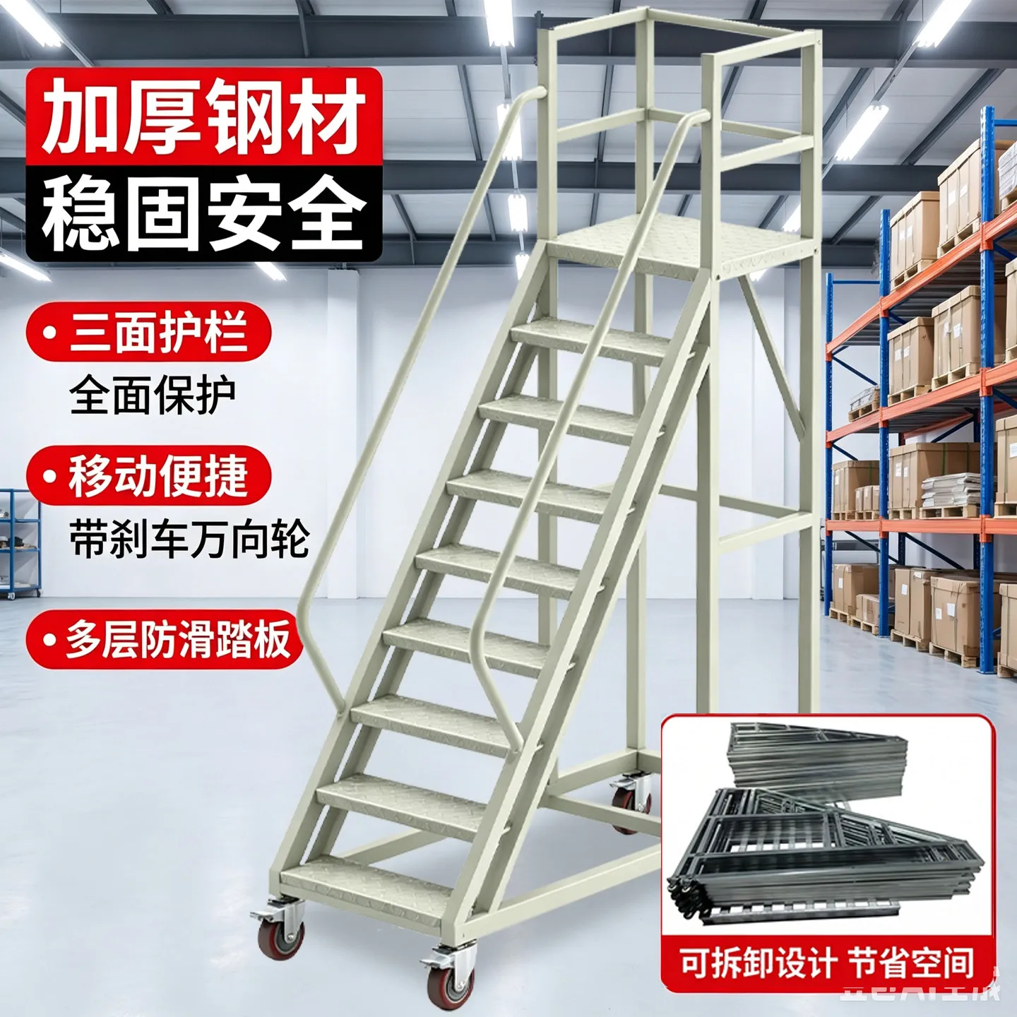 Mobile stepped climbing ladder, industrial warehousing logistics platform, elevated turnover vehicle, warehouse pickup step