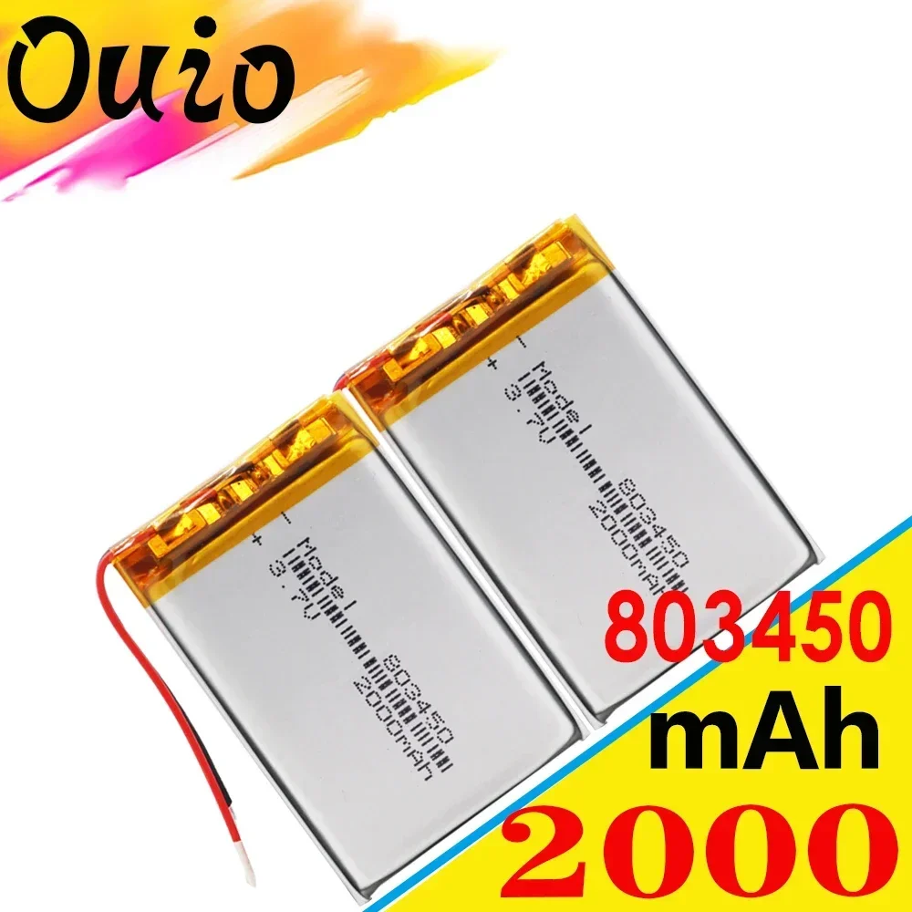 2 Pieces New High Capacity 2000mAh Lithium Ion Polymer Battery 3.7V 803450 Li-polymer Lipo Batteries With PCB Protection