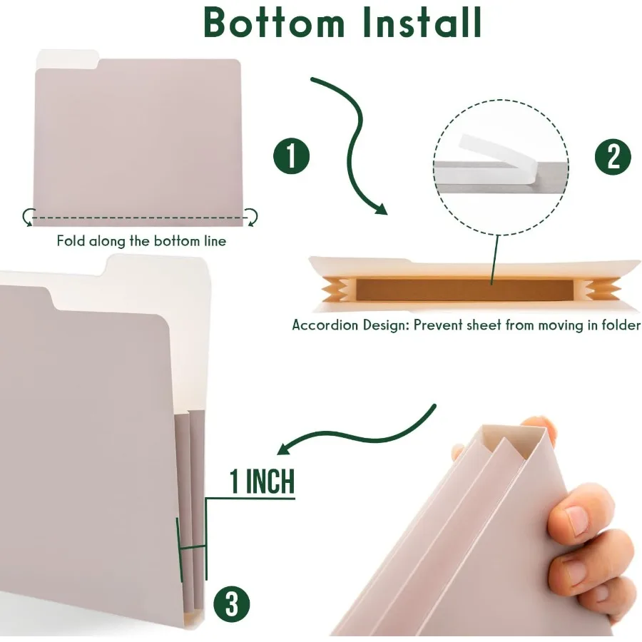 6 pacotes de pastas de arquivo decorativas de acordeão tamanho carta de capacidade extra com aba de 1/3 cortes para escritório, escola, casa, organização de mesa