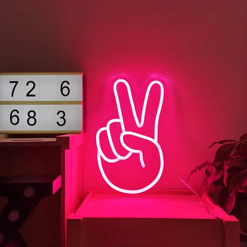 

Peace Neon Sign LED Nightlight Neon Decor Signs USB Powered V Gesture Hand Neon Light Home for Shop Store Wall Table Decor