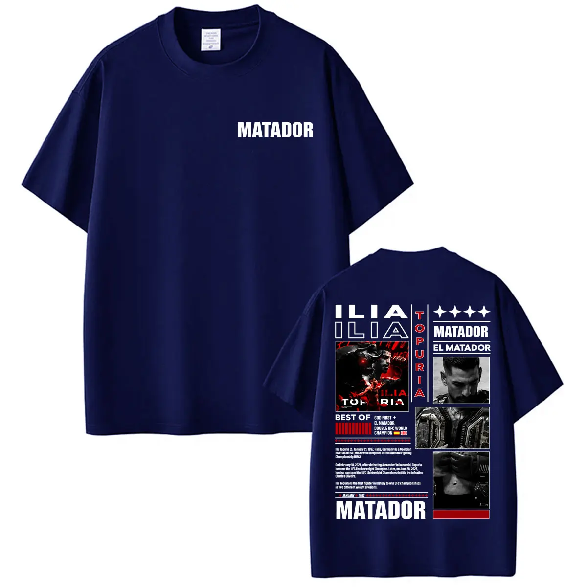 El Matador Ilia Topuria Graphic T Shirt Fan Gifts Men Women Fashion Violence Aesthetics T-shirts Cotton Casual Oversized T-shirt