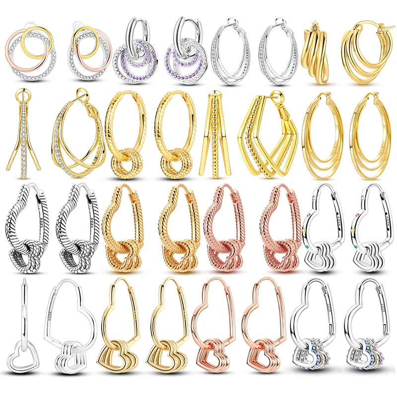 Hot Sale 925 Sterling Silver Hoop Earrings Love Surrounding Series Fit Teens Women Female Party Drop Earrings Jewelry Gifts