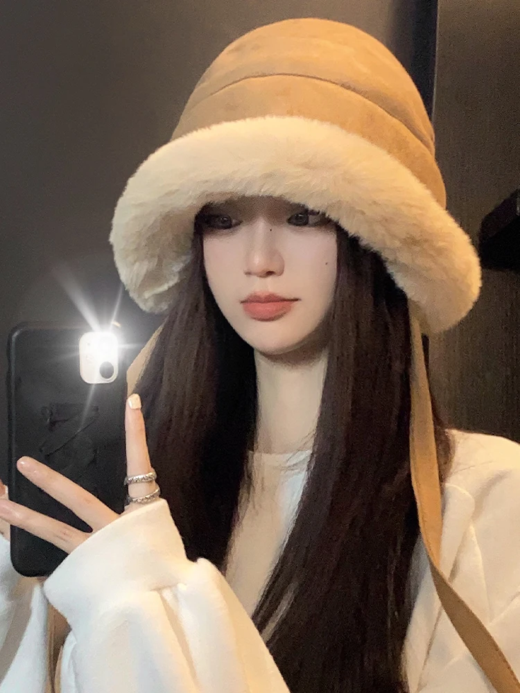 Thickened Fluffy Fisherman Hat Women's Winter New Style Warmth Windproof Ear Protection Lei Feng Cap Winter Furry Hat