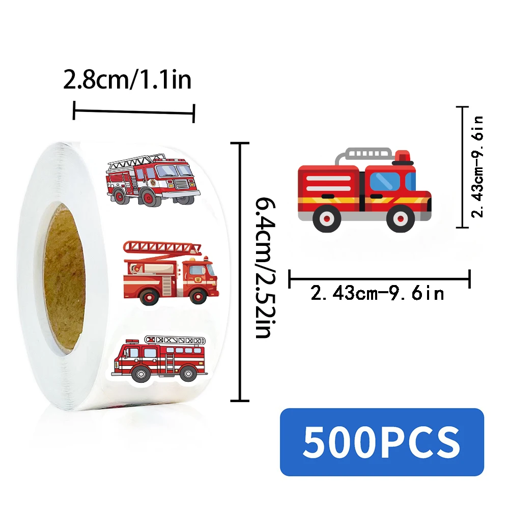 500PCS Fire Engine Roll Sticker Harajuku Laptop Bicycle Phone Paper Casual Luggage Coffee Gift Stationery Waterproof Stickers