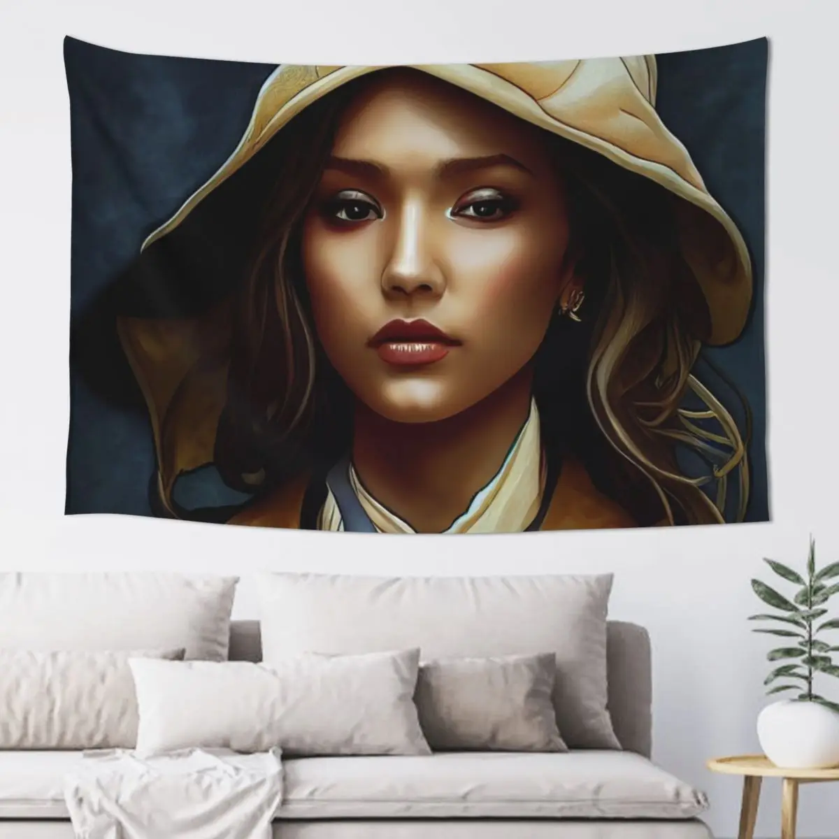 Jessica Alba, In a komainu Hooded trenchcoat Tapestry Carpet Wall Aesthetic Room Decor Korean Tapestry