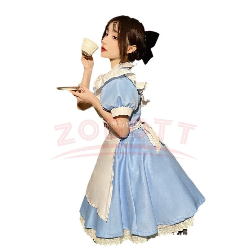 Gaun Lolita Wanita Celemek Pembantu Rok Karnaval Fantasia Kostum Cosplay Pakaian Halloween Pesta Topeng Alice In Wonderland