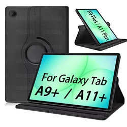 Coque pour Samsung Galaxy Tab A9 + (11 pouces) A9 Plus 2023, housse en cuir PU, fonction veille/réveil, support rotatif à 360 °, coque de protection