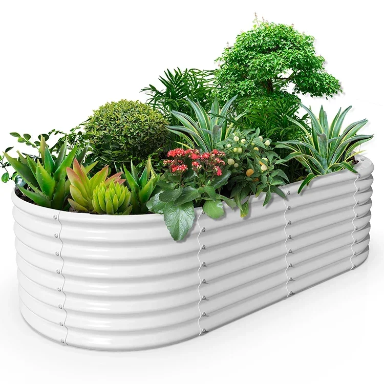 Oval rectangle outdoor metal large corrugated planter box kits vegetable galvanized steel raised garden bed