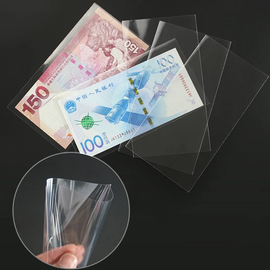 Clear Paper Money Banknotes Transparent Holder Pvc Case Photocards Sleeves Protection Bags Cedulas Collection Organizer 100pcs